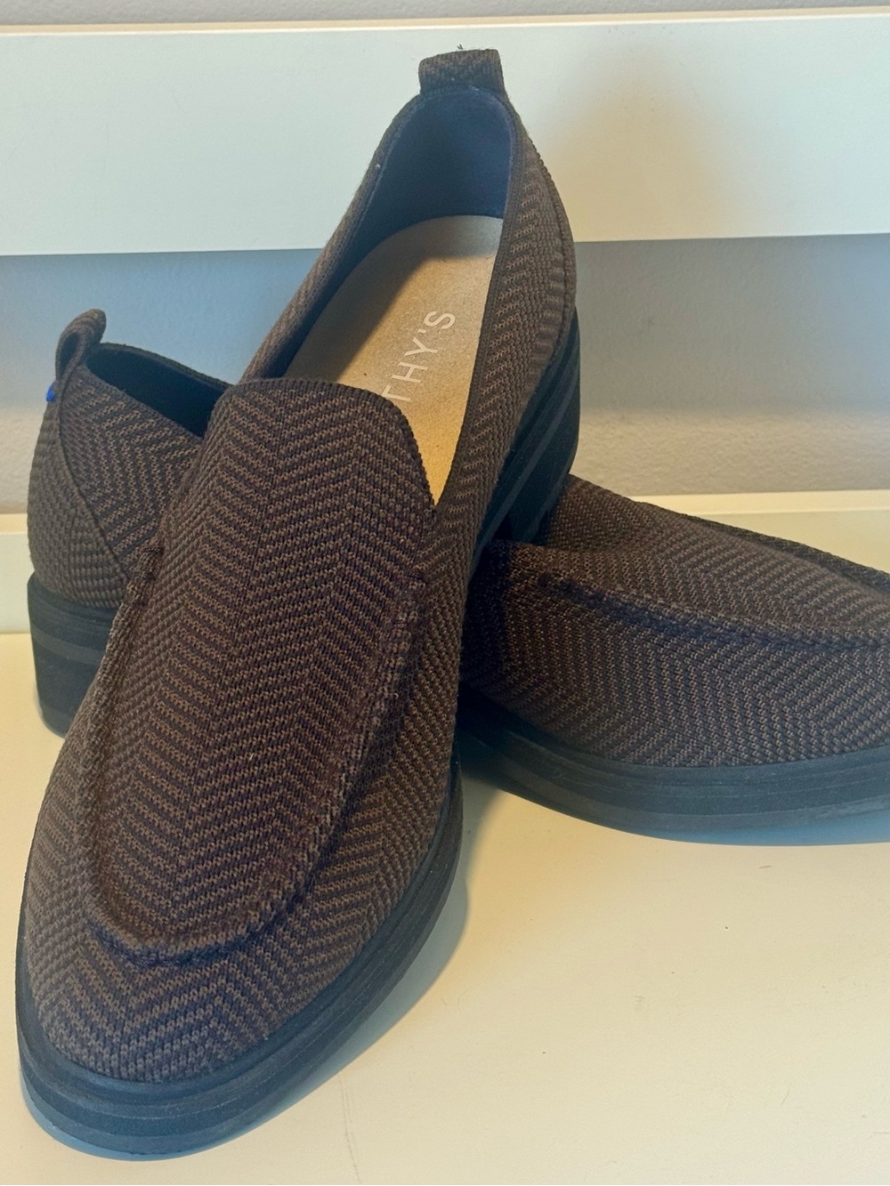 ROTHY’S “The Lug” Loafers Slip On Herringbone Brown & Black Womens Sz 9.5 DEAL!!